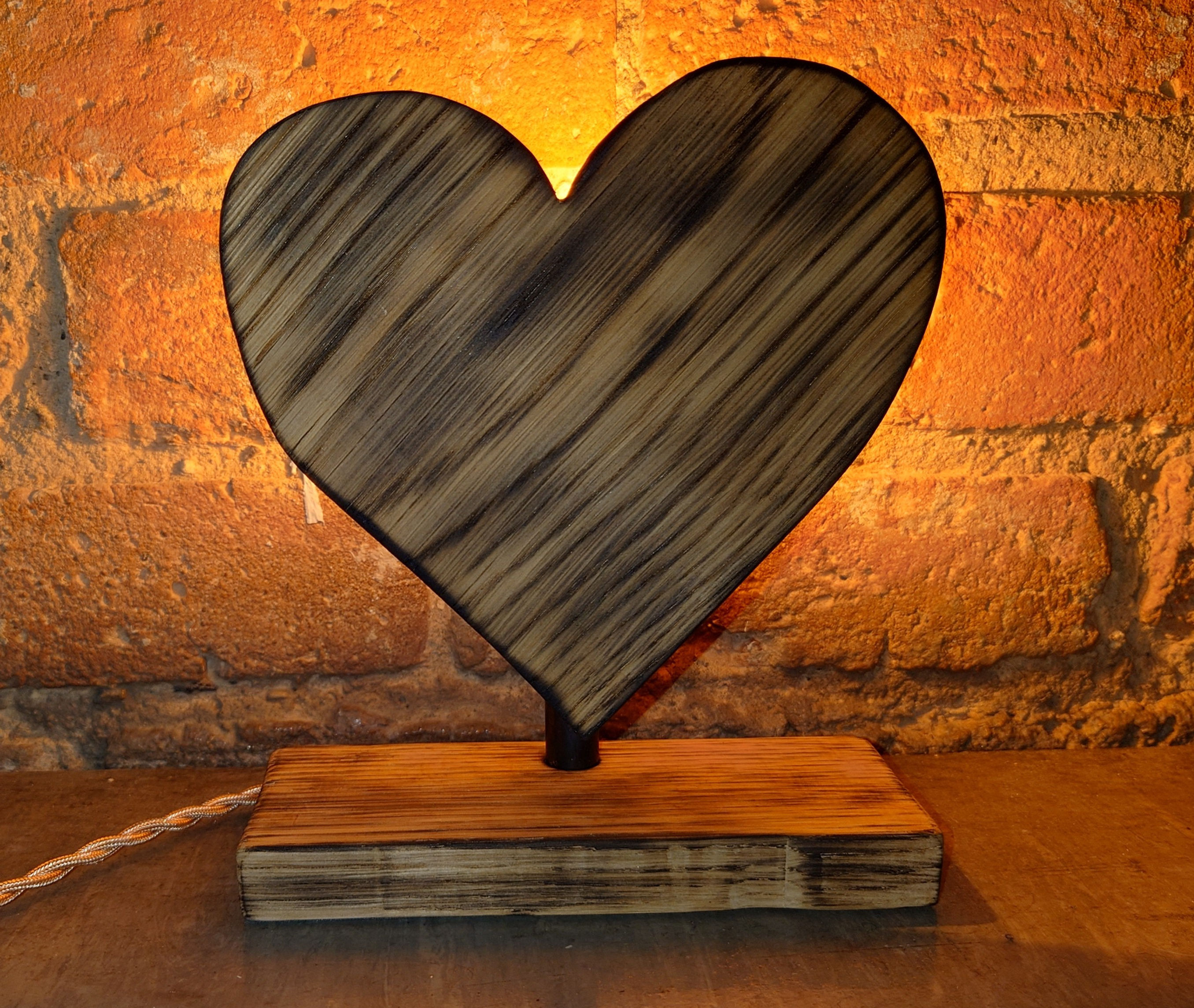 Wooden heart table lamp vintage lighting shop Derby