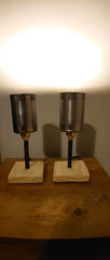 tin cans converted into table lamps by Stage Left Lux
