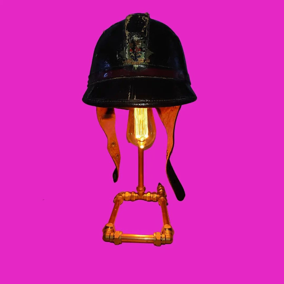 Thumbnail: Antique London fire brigade helmet upcycled table lamp