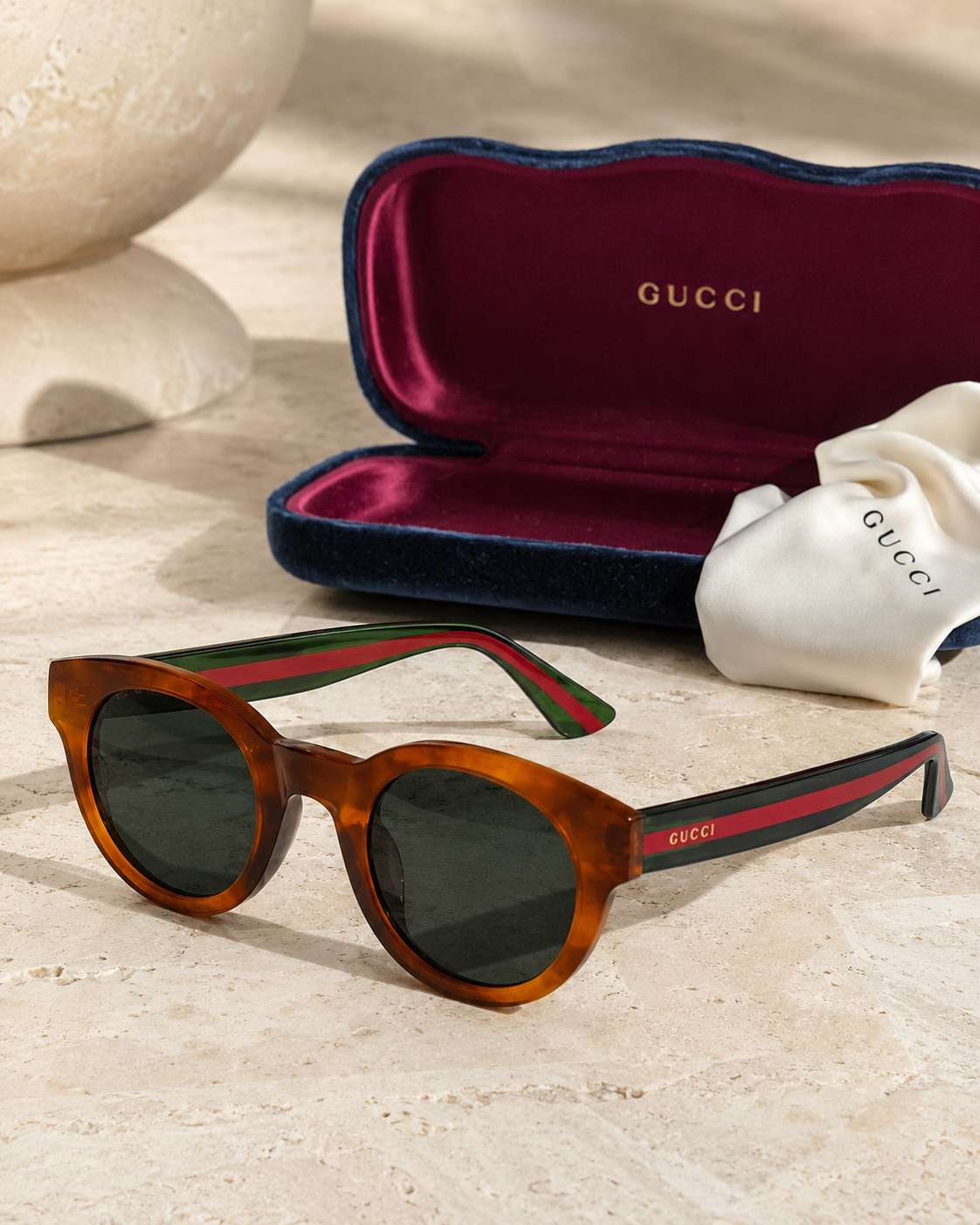 GUCCI Amber Tortoiseshell GG0002S Boston Round Sunglasses