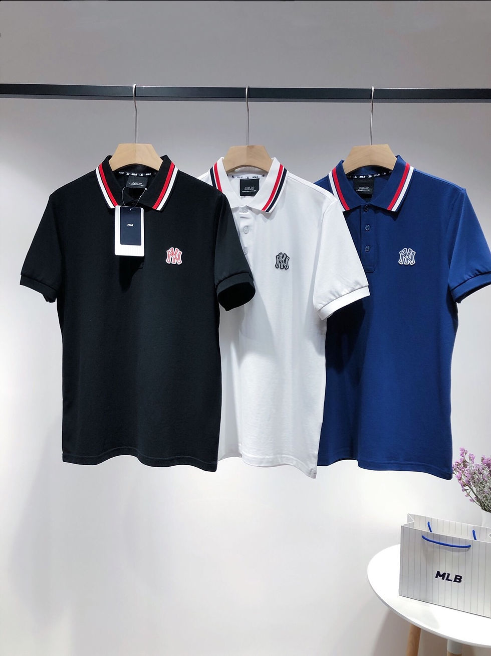 MLB专柜同步经典彩色条纹翻领POLO衫
