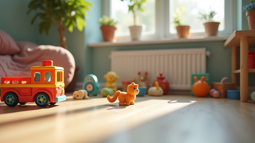 Close-up view of a child-friendly learning corner with sensory toys