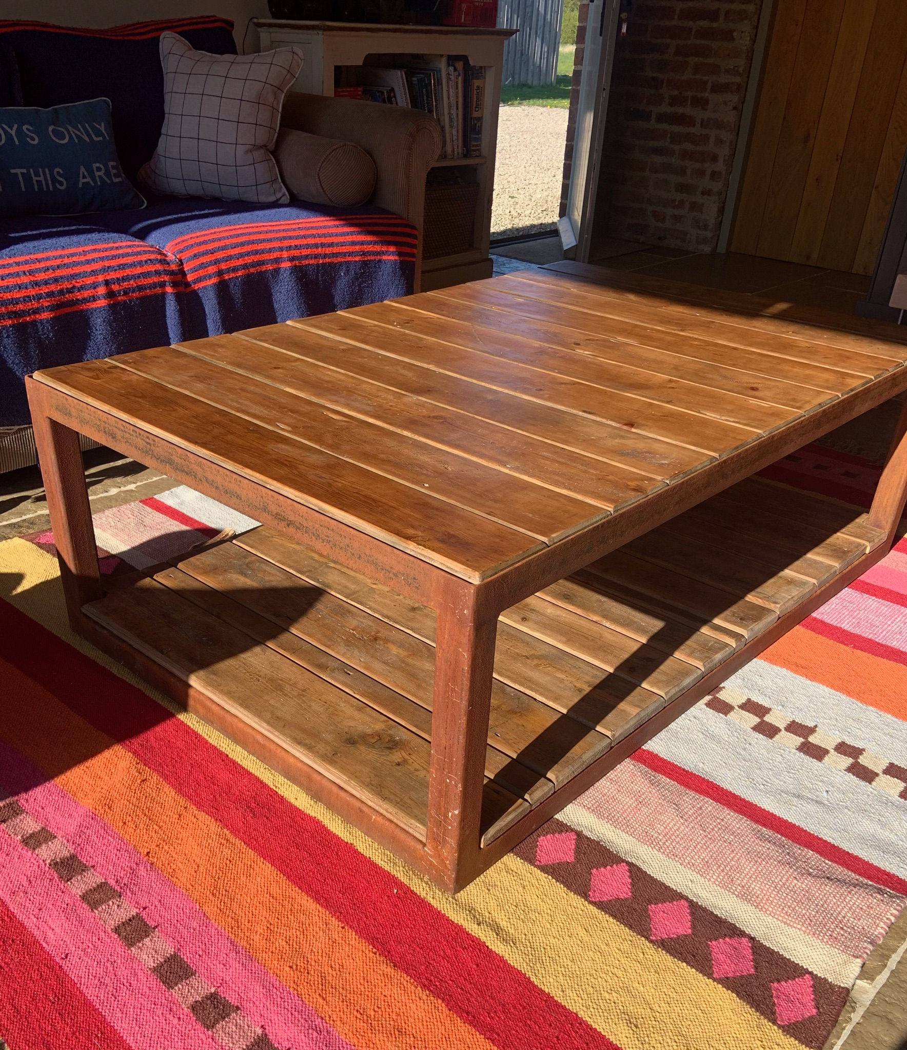 Large Rustic Metal Framed Coffee Table