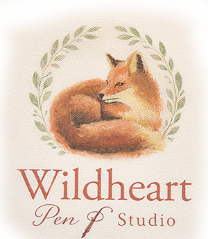 logo for Wildheart Pen & Studio showing a fox curled up above the text