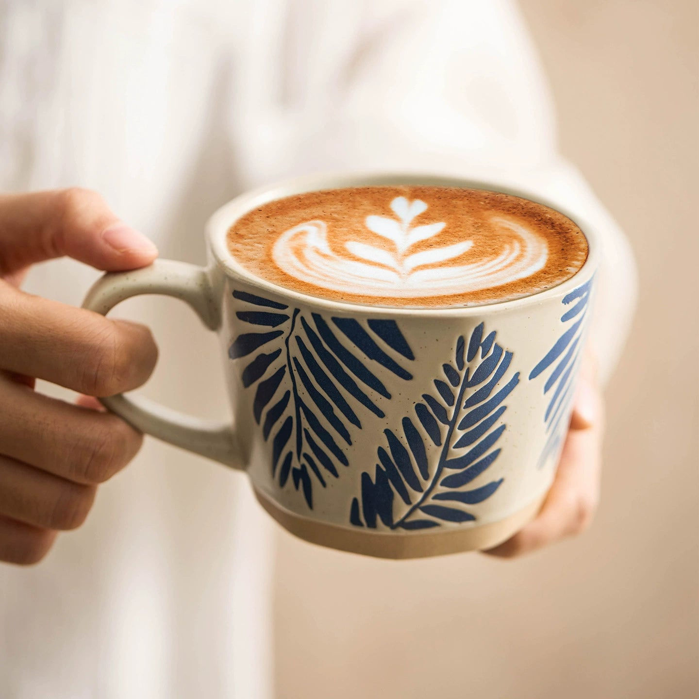 Botanical Stoneware Mug — Natural Textures Hand-Painted Serenity