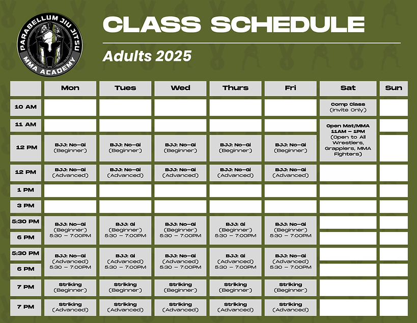 Adult 2025 Class Schedule V6