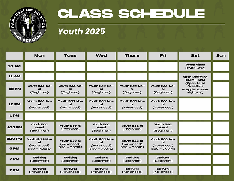Youth 2025 Class Schedule V6