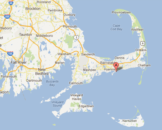 Location of Seagull Beach Lighthouse on Cape Cod