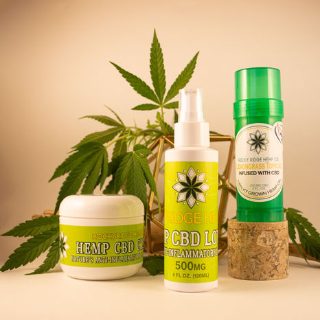 CBD muscle rub, lotion and roll-on stick