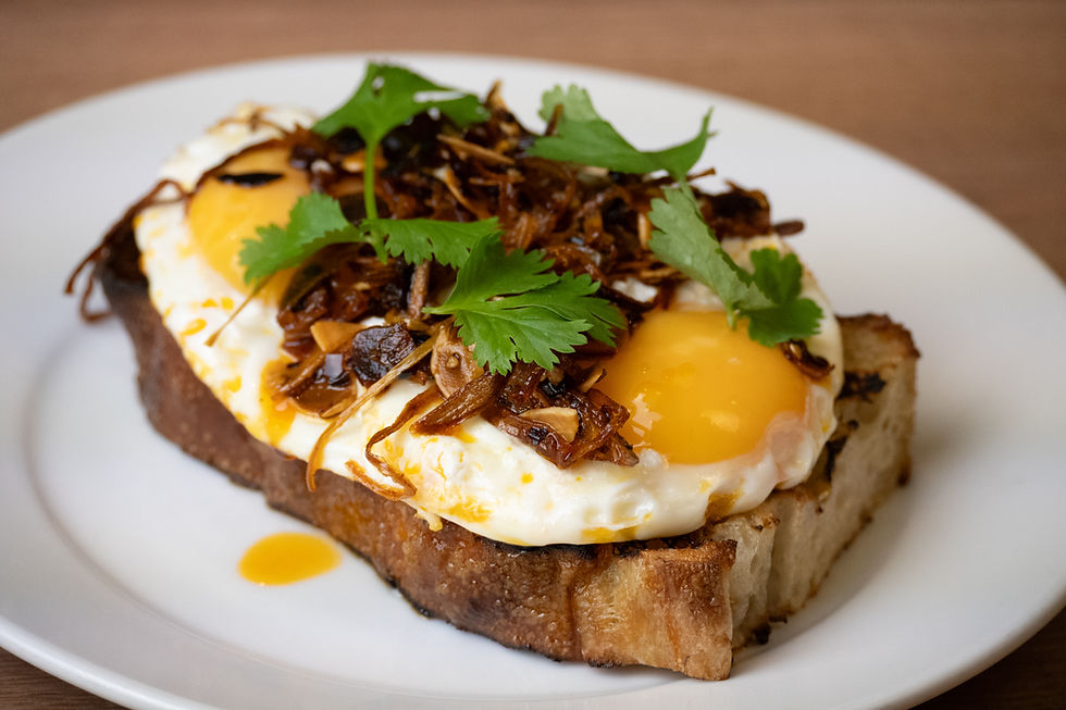 Chilli Crisp Fried Eggs on Focaccia