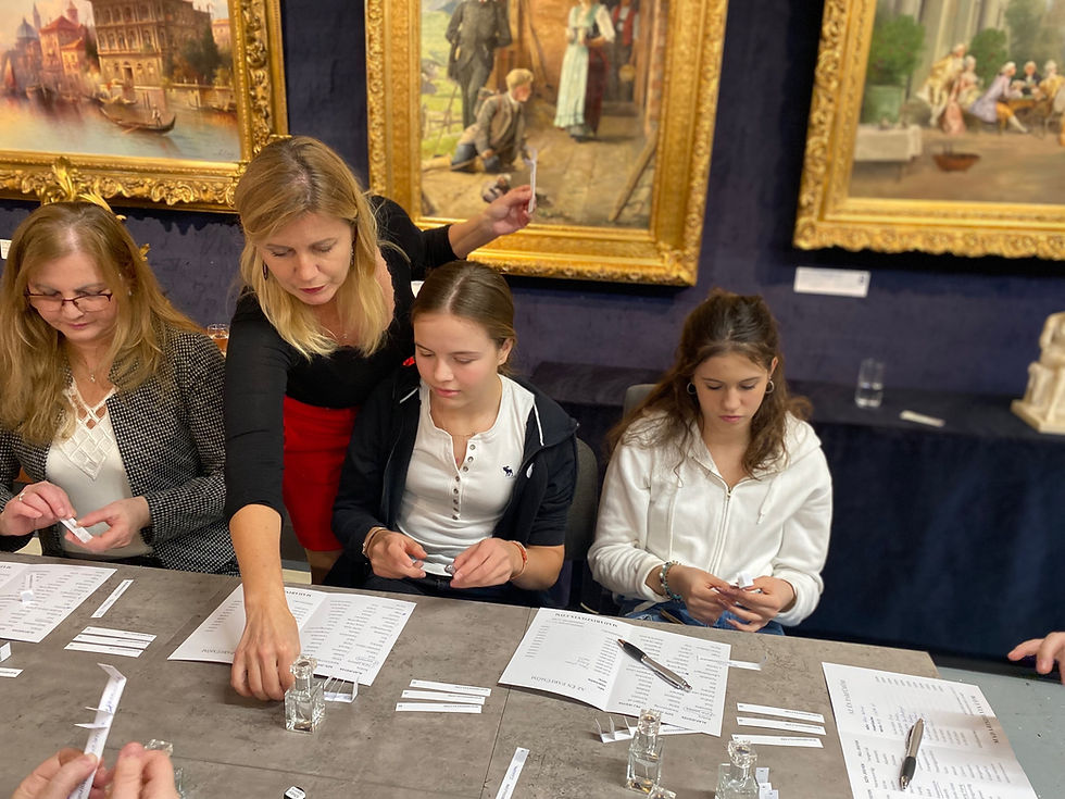 Perfume workshop participants learning about fragrances
