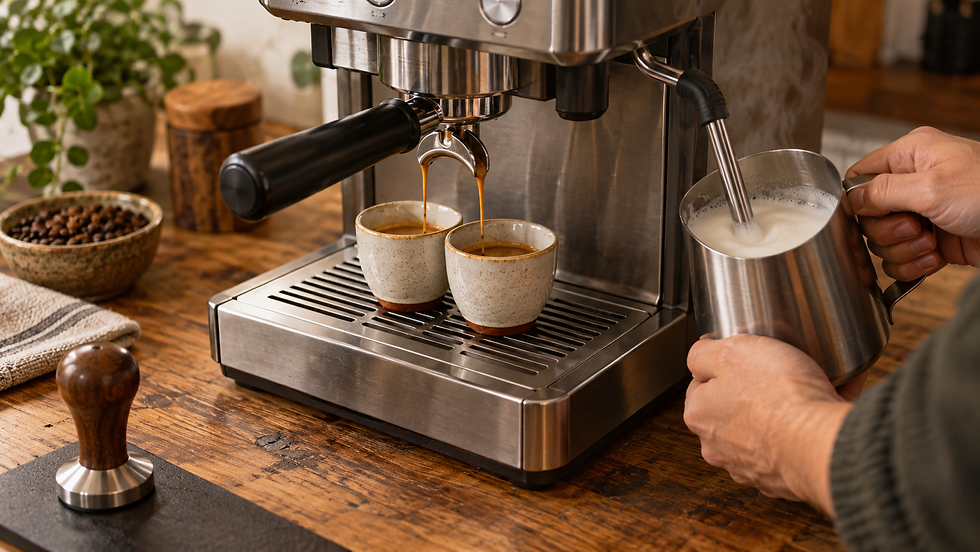 Extração de espresso e vaporização de leite em uma rotina doméstica