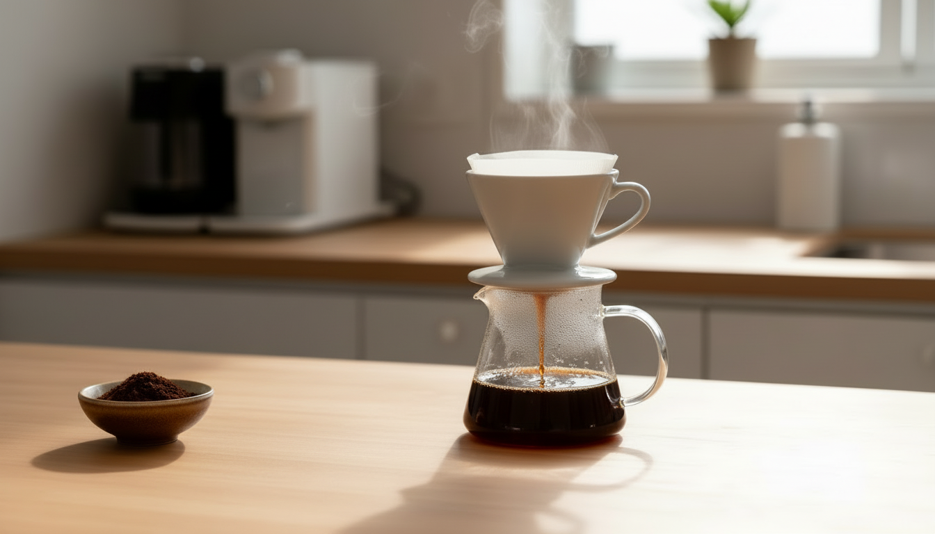 Filtro de papel menor encaixado em suporte compacto para café coado