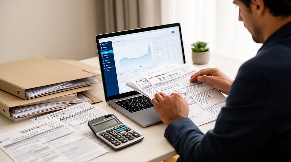 Arquivo digital seguro com documentos financeiros organizados por ano