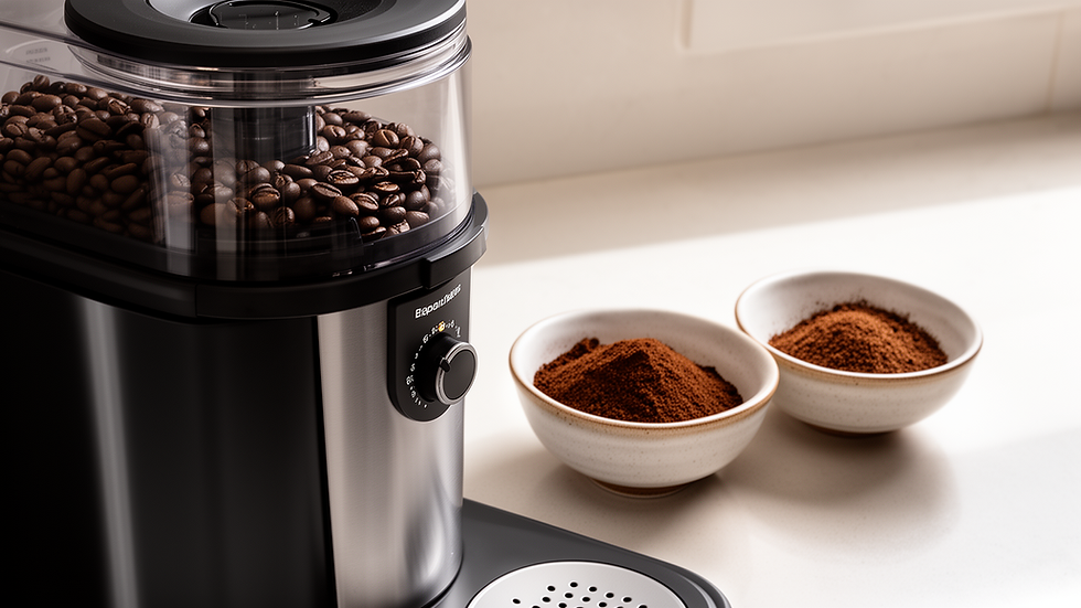 Cafeteira automática com reservatório de grãos e seletor de moagem visível