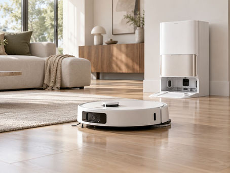 MOVA P20 Ultra robot vacuum cleaning hardwood beside its all-in-one dock