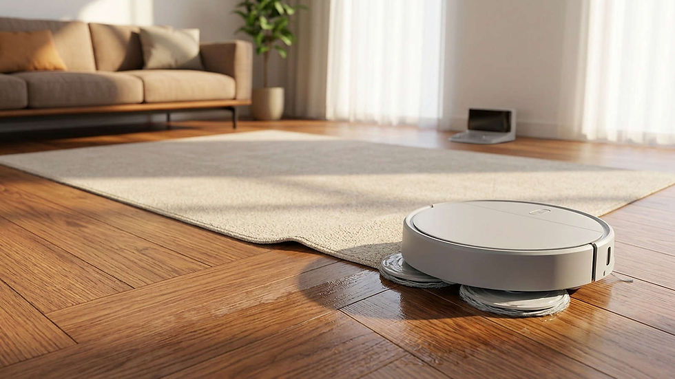 Xiaomi S40 Pro com mops rotativos em piso e próximo a tapete