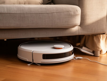 Robô aspirador entrando sob uma cama com espaço livre adequado