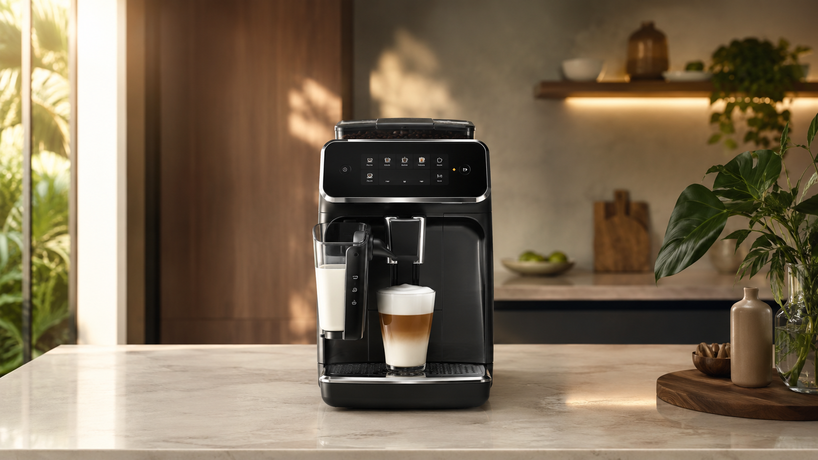 Cafeteira superautomática inspirada na Philips Walita Série 5500 preparando cappuccino
