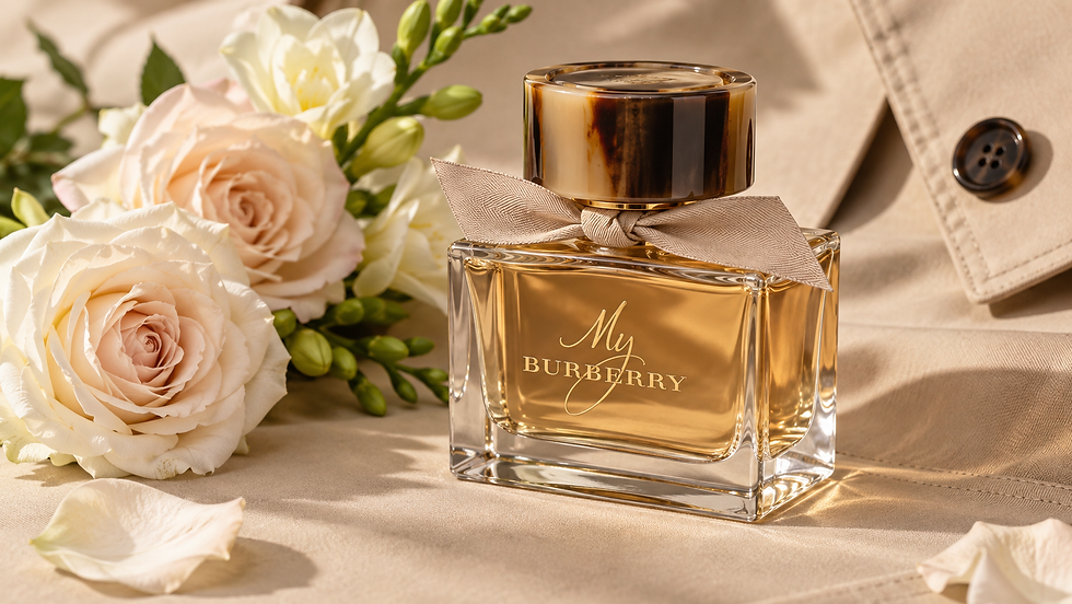 My Burberry Eau de Parfum 90 ml com rosas claras e tecido bege