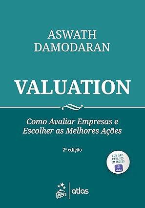 Capa verde-azulada do livro Valuation, de Aswath Damodaran, com subtítulo em português, 2ª edição e selo de app em inglês.