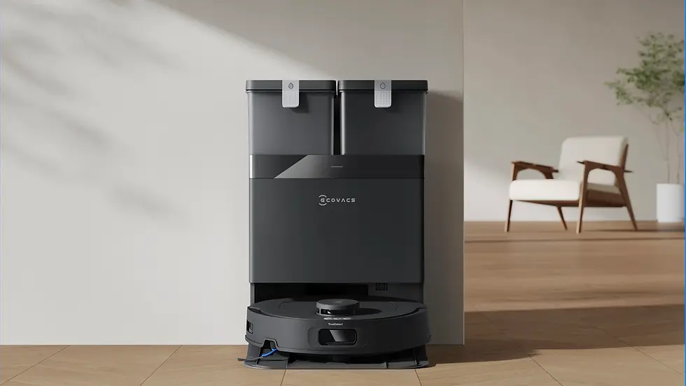 Estação do Ecovacs Deebot T30C instalada em ambiente residencial