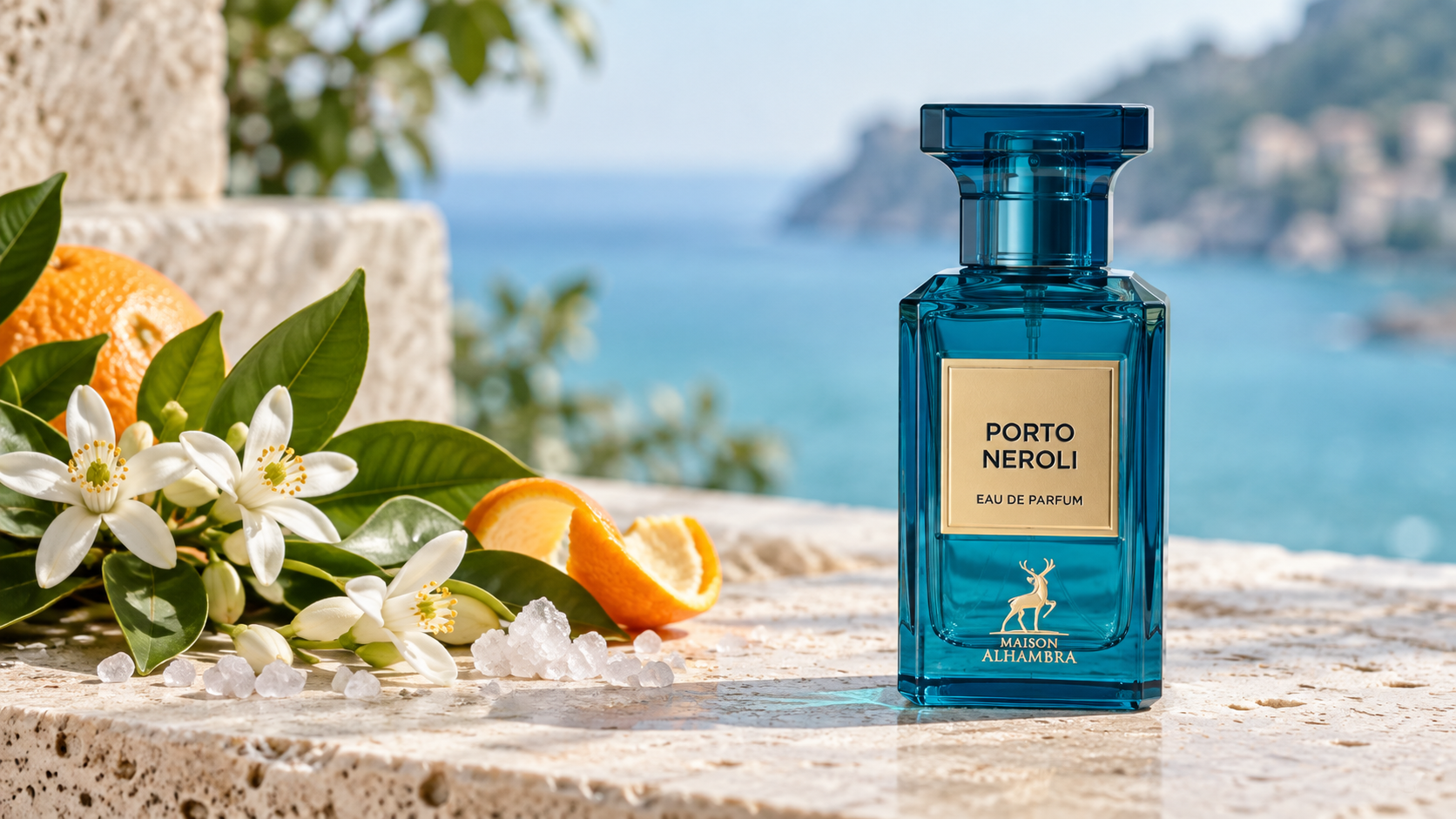 Frasco Maison Alhambra Porto Neroli 80 ml com flores de laranjeira e cítricos