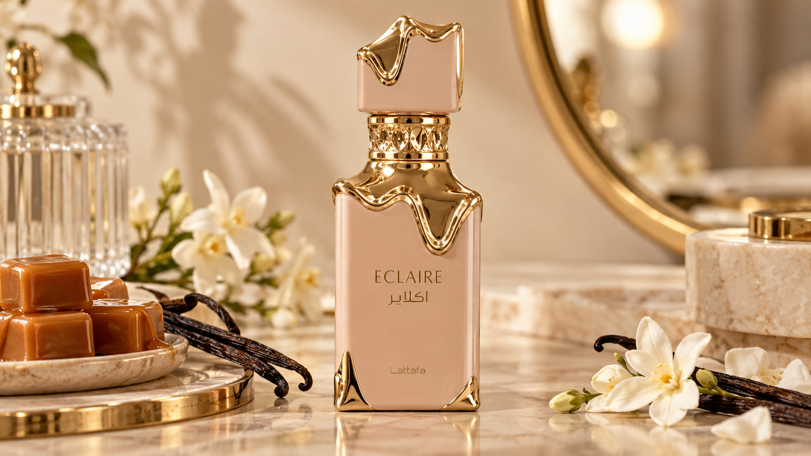 Lattafa Eclaire Eau de Parfum 100 ml com caramelo e flores brancas