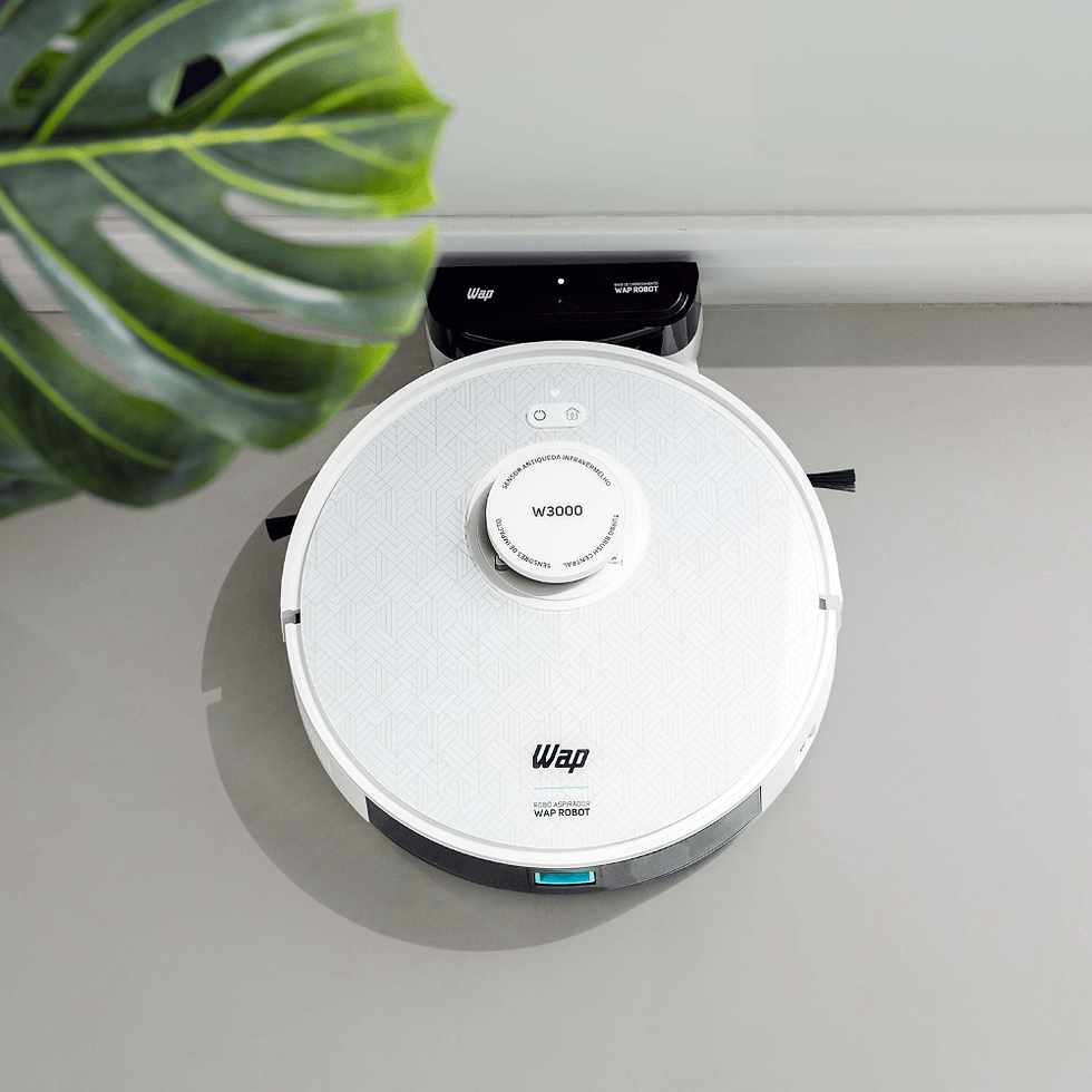 Robô WAP W3000 posicionado junto à base carregadora