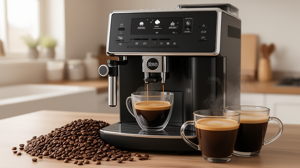 Seletor do moedor de cafeteira automática com exemplos de moagem fina e grossa