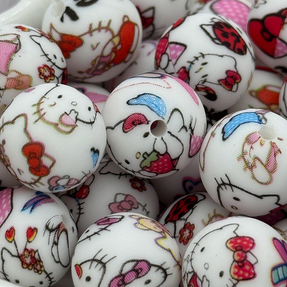 Thumbnail: Japanese Cat Printed 15mm Round Silicone Bead