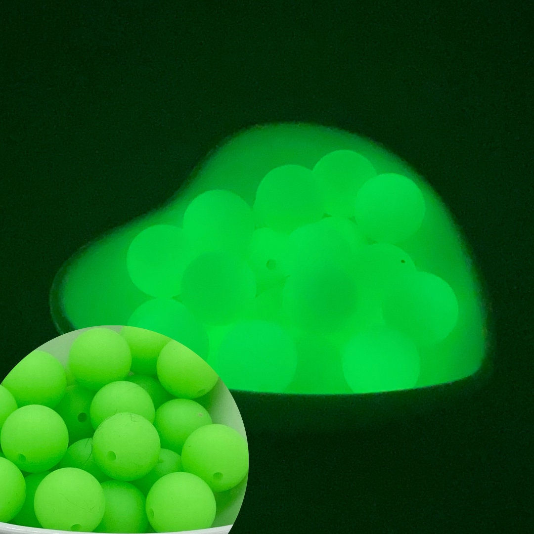 Green Glow in the Dark 15mm Round Silicone Bead