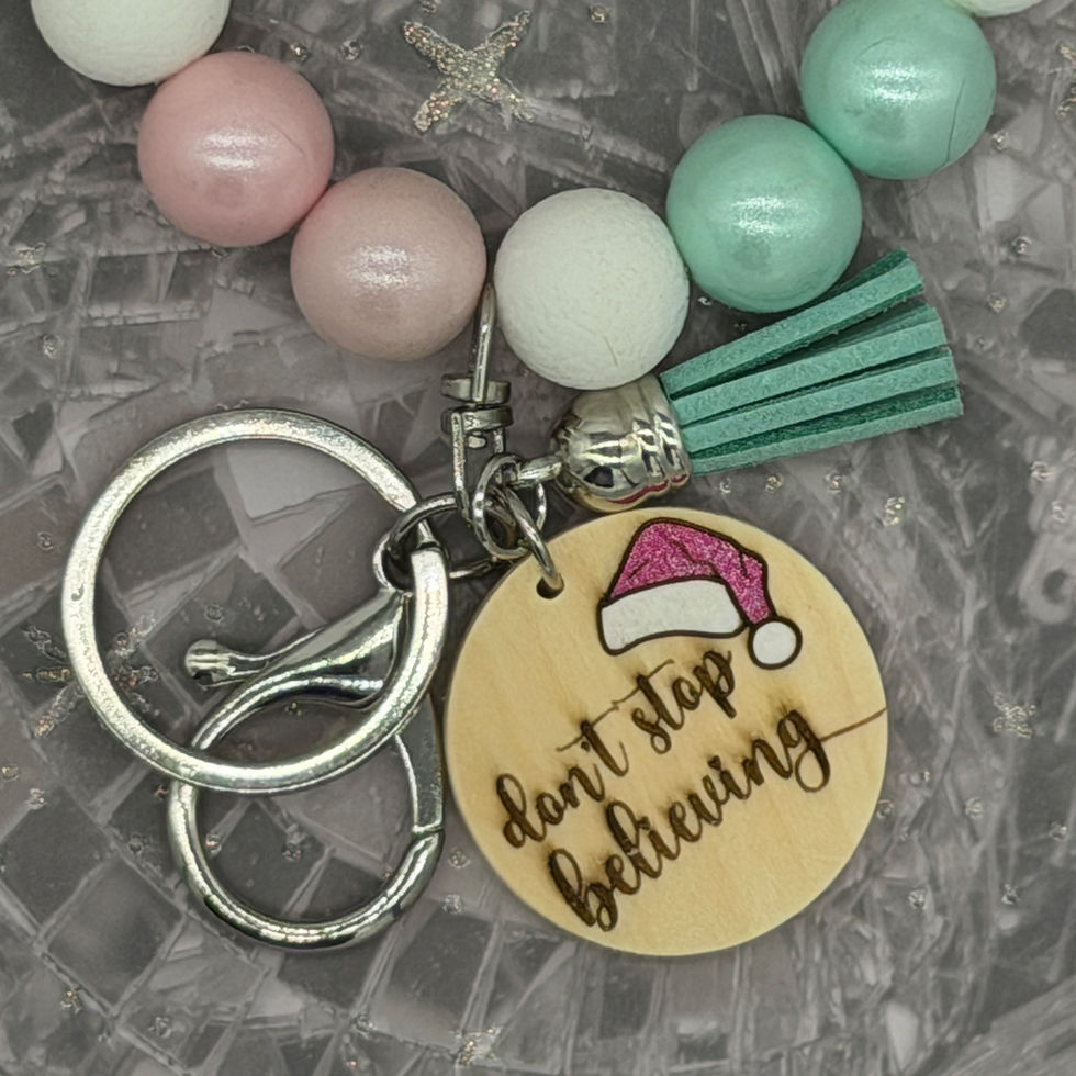 Thumbnail: Pink and Mint Vintage Santa Hat Silicone Beaded Wristlet Key Fob, Accessories