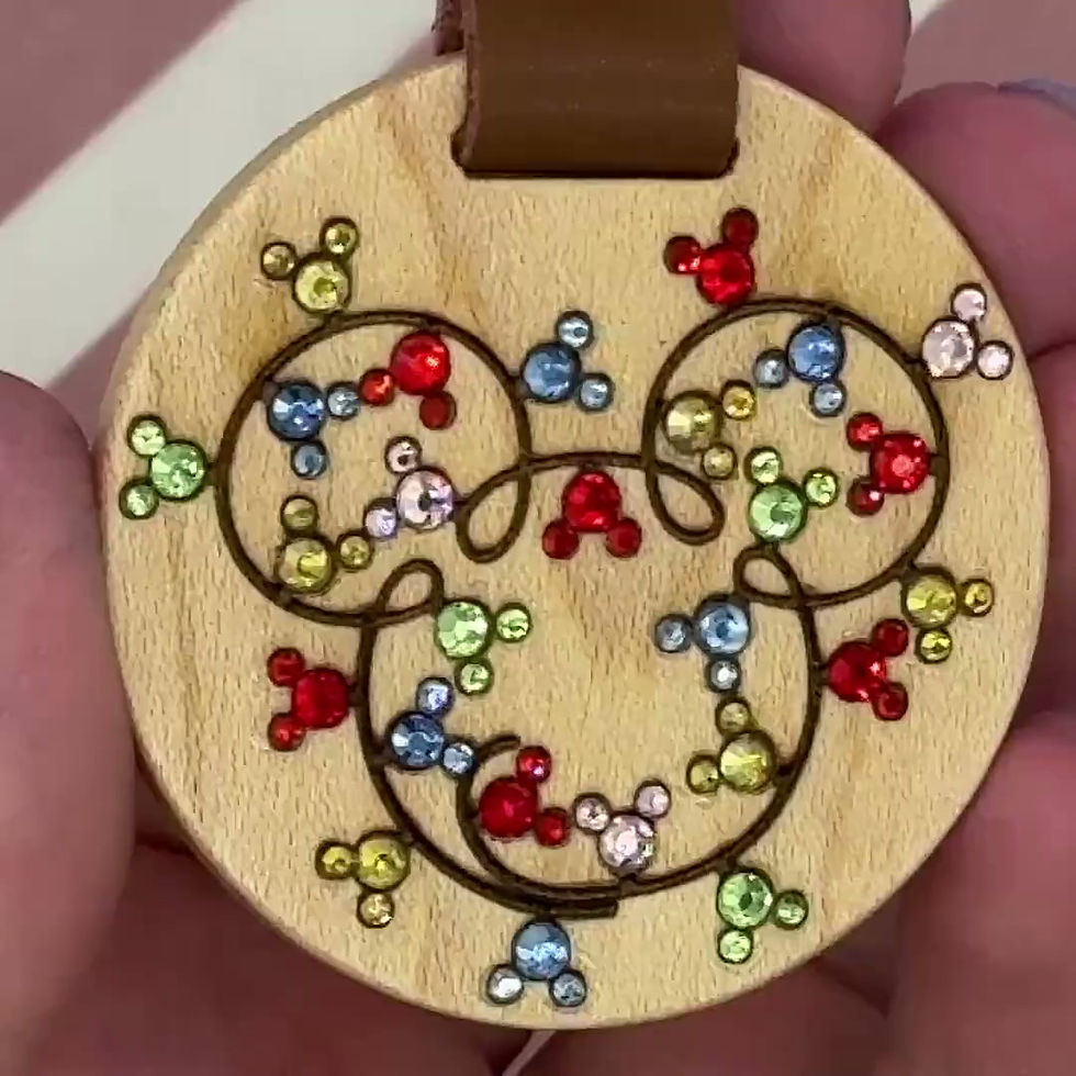 Thumbnail: Christmas Lights Mouse Rhinestone Laser Engraved Wooden Keychain Round