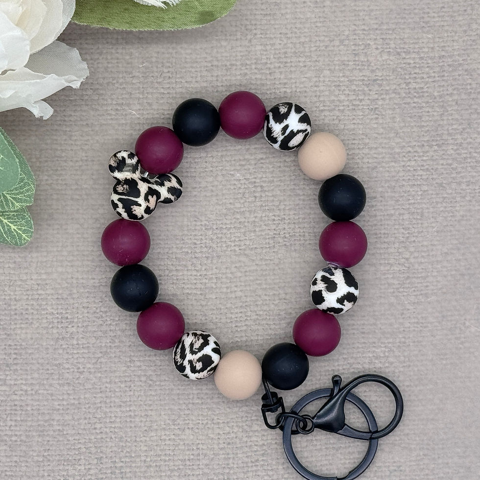 Thumbnail: Boho Leopard Mouse Beaded Wristlet Key Fob