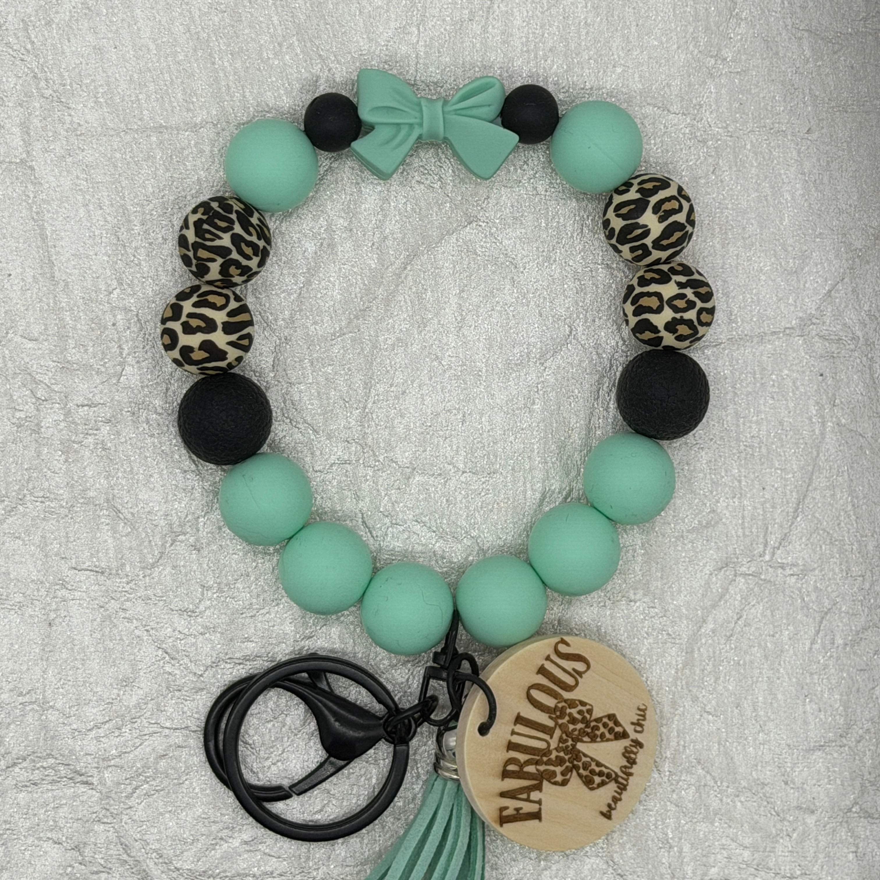Fabulous Beautifully Chic Mint Leopard Silicone Beaded Wristlet Key Fob