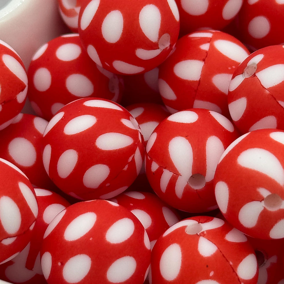 Thumbnail: Polka Dot Red Printed 15mm Round Silicone Bead