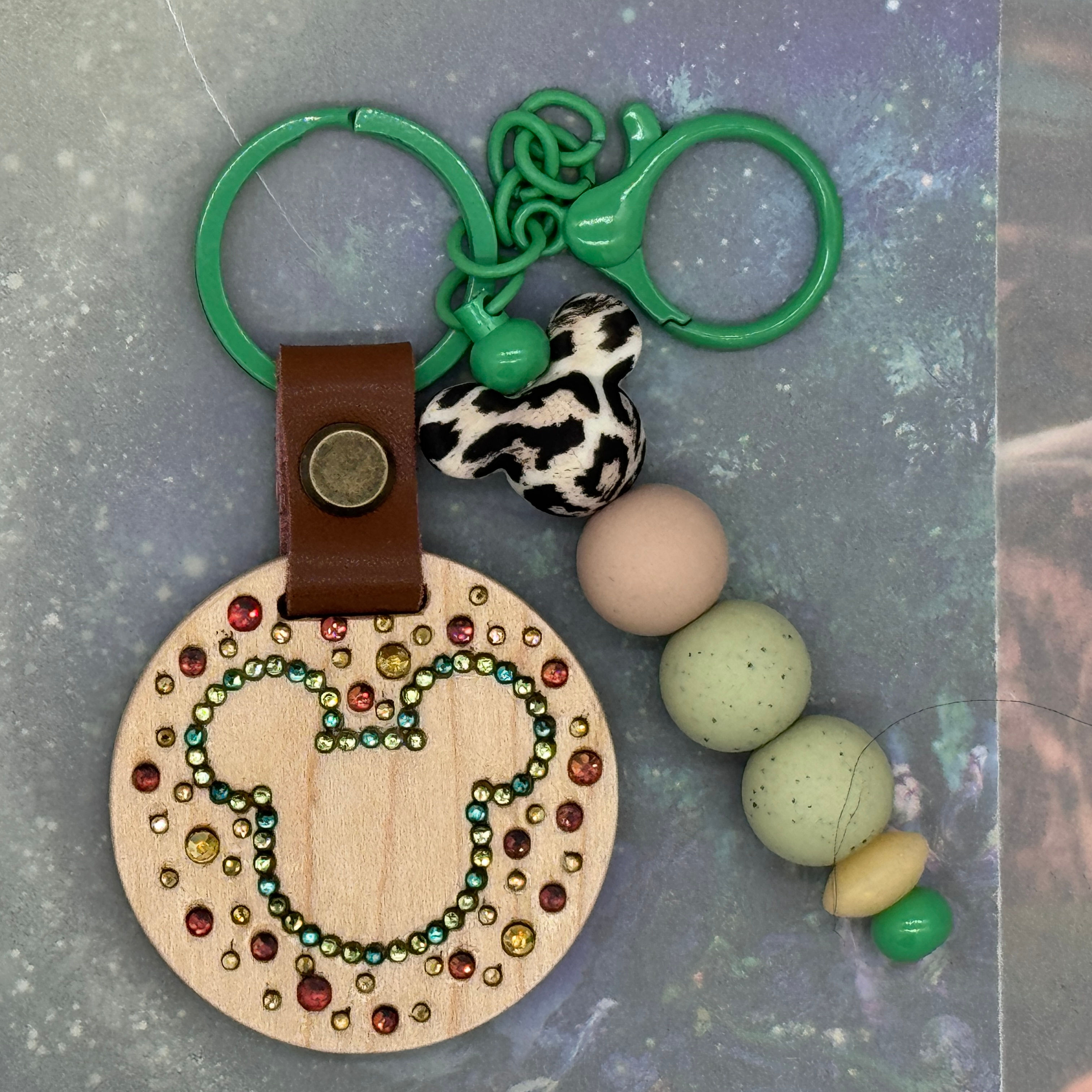 Safari Kingdom Rhinestone Wooden Keychain with Silicone Beads