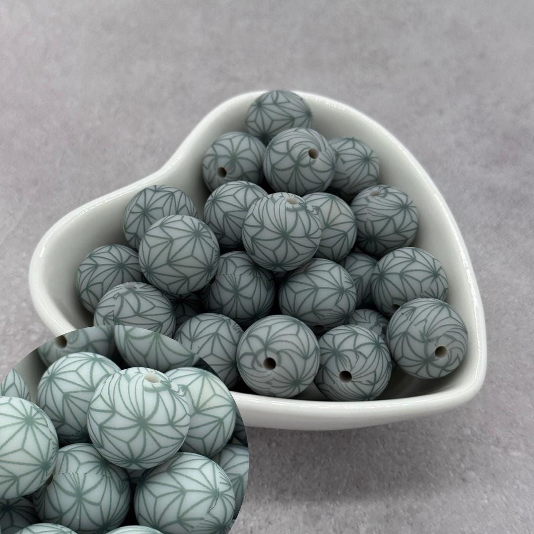Geometric Earth Printed 15mm Round Silicone Bead