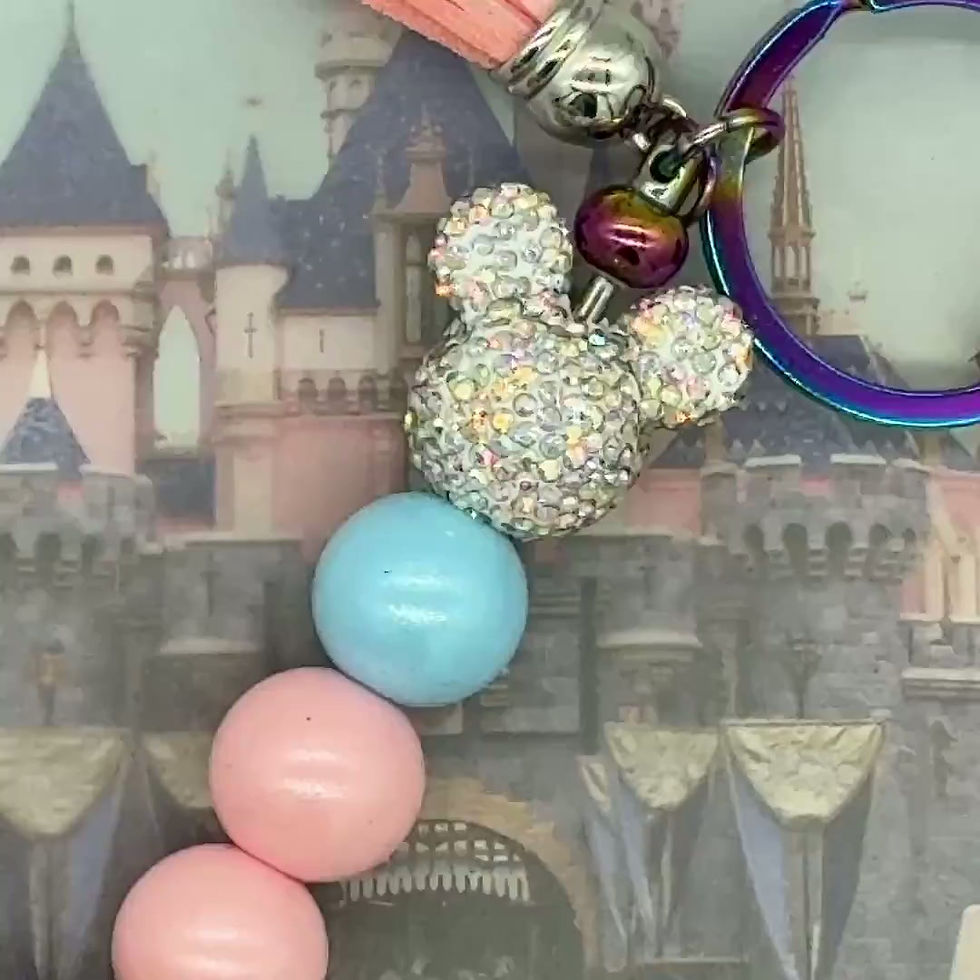 Thumbnail: In My Magical Era Land Dark Round Wooden Keychain with Beads and Tassel