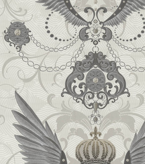 Harald Glööckler Designer Barock Vliestapete 54456 - Adlerschwingen - Weiß / Grau / Silber