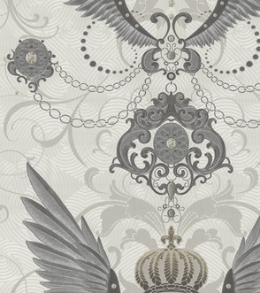 Harald Glööckler Designer Barock Vliestapete 54456 - Adlerschwingen - Weiß / Grau / Silber