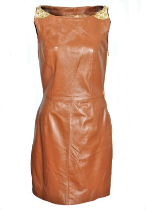 Elegantes Lederkleid in ECHTLEDER cognac POMPÖÖS