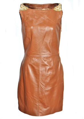 Elegantes Lederkleid in ECHTLEDER cognac POMPÖÖS