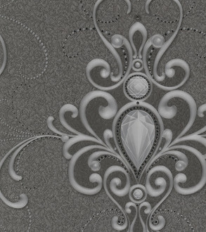 Harald Glööckler Designer Barock Vliestapete 58560 - Ornamente mit Strasssteinen - Grau / Anthrazit
