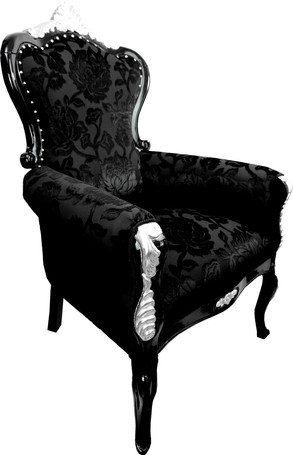 Luxus Barock Sessel Bergere Schwarz Muster / Silber