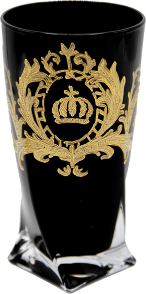 Luxus Wasserglas mit 24 Karat Vergoldung Schwarz / Gold Ø 8 x H. 13,5 cm - Pompööses Trinkglas designed by Harald Glööckler