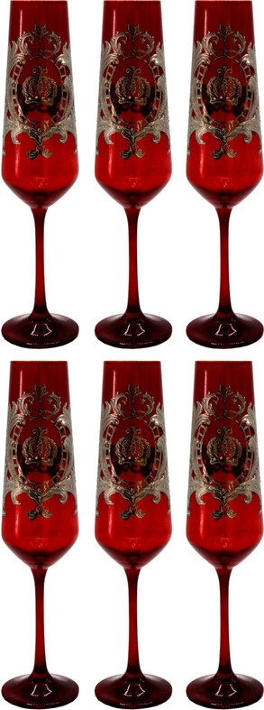 6x Luxus Champagnerglas Set Bordeauxrot / Silber