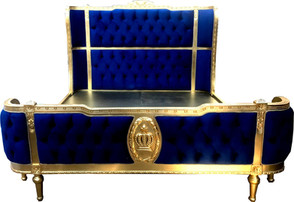 Luxus Barock Doppelbett Royalblau / Gold