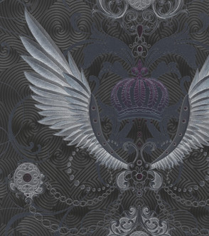Harald Glööckler Designer Barock Vliestapete 54454 - Adlerschwingen - Anthrazit / Metallic